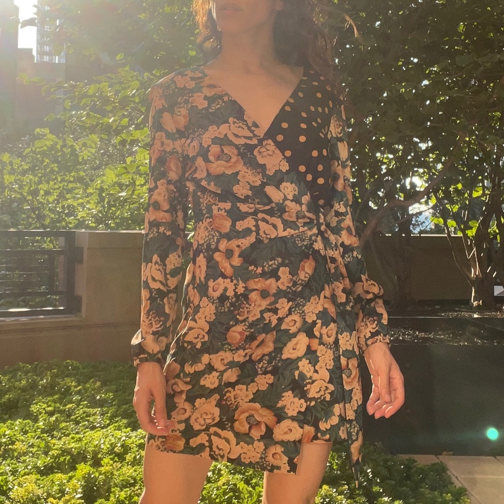 Zara long sleeve floral and polka dot dress                        *Never worn*